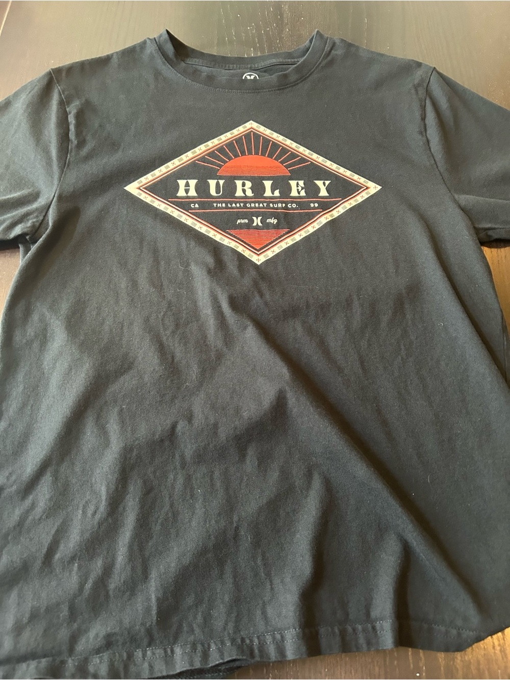 Hurley Black Short-Sleeve Logo Tee with Red & Cream Diamond Graphic